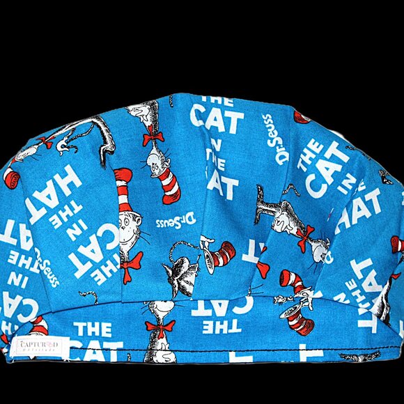 Womens Dr. Seuss Inspired Cat In The Hat Bouffant Scrub Cap - Picture 3 of 6